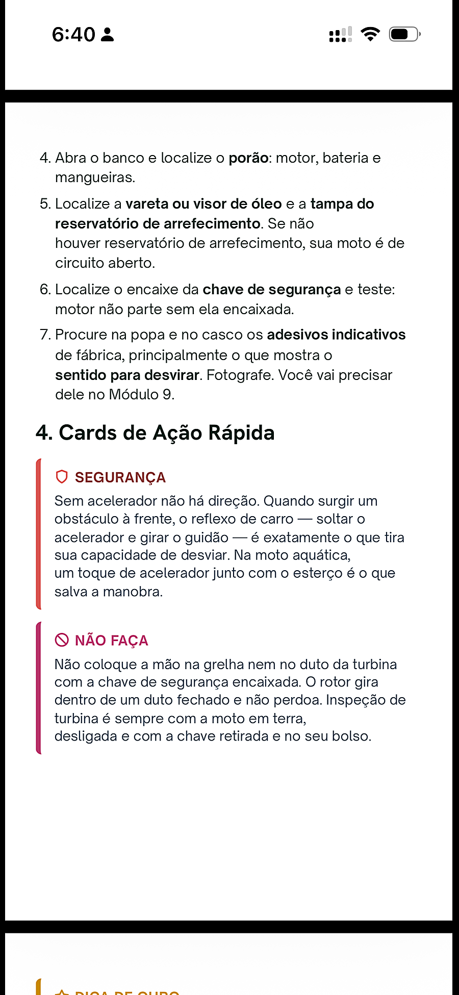 Página real do manual aberta no celular, com os Cards de Ação Rápida